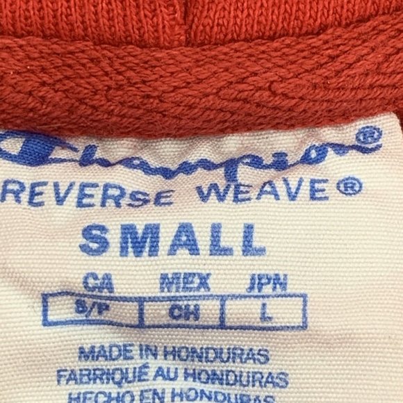 Champion Reverse Weave Long Sleeve Hoodie Sweatshirt Red Small Embroidered - Picture 3 of 5